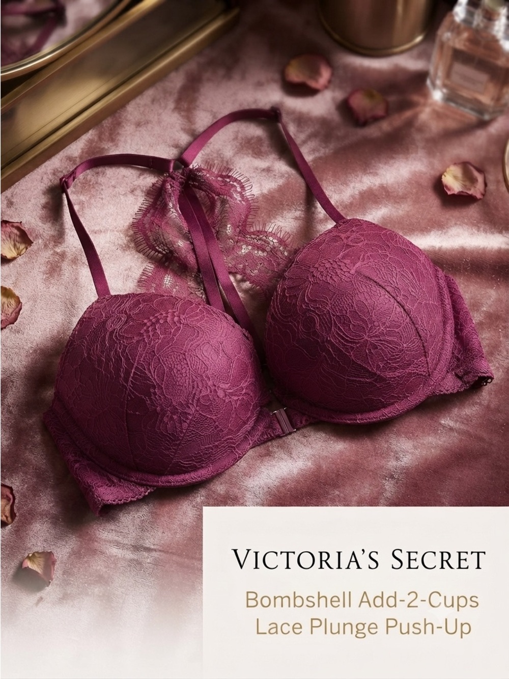 Victoria’s Secret Very Sexy Burgundy Lace Front-Close Racerback Bra 34DD Wicked